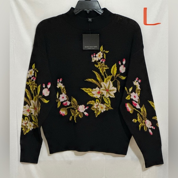 Marc New York Sweaters - Floral Embroidered Black Sweater